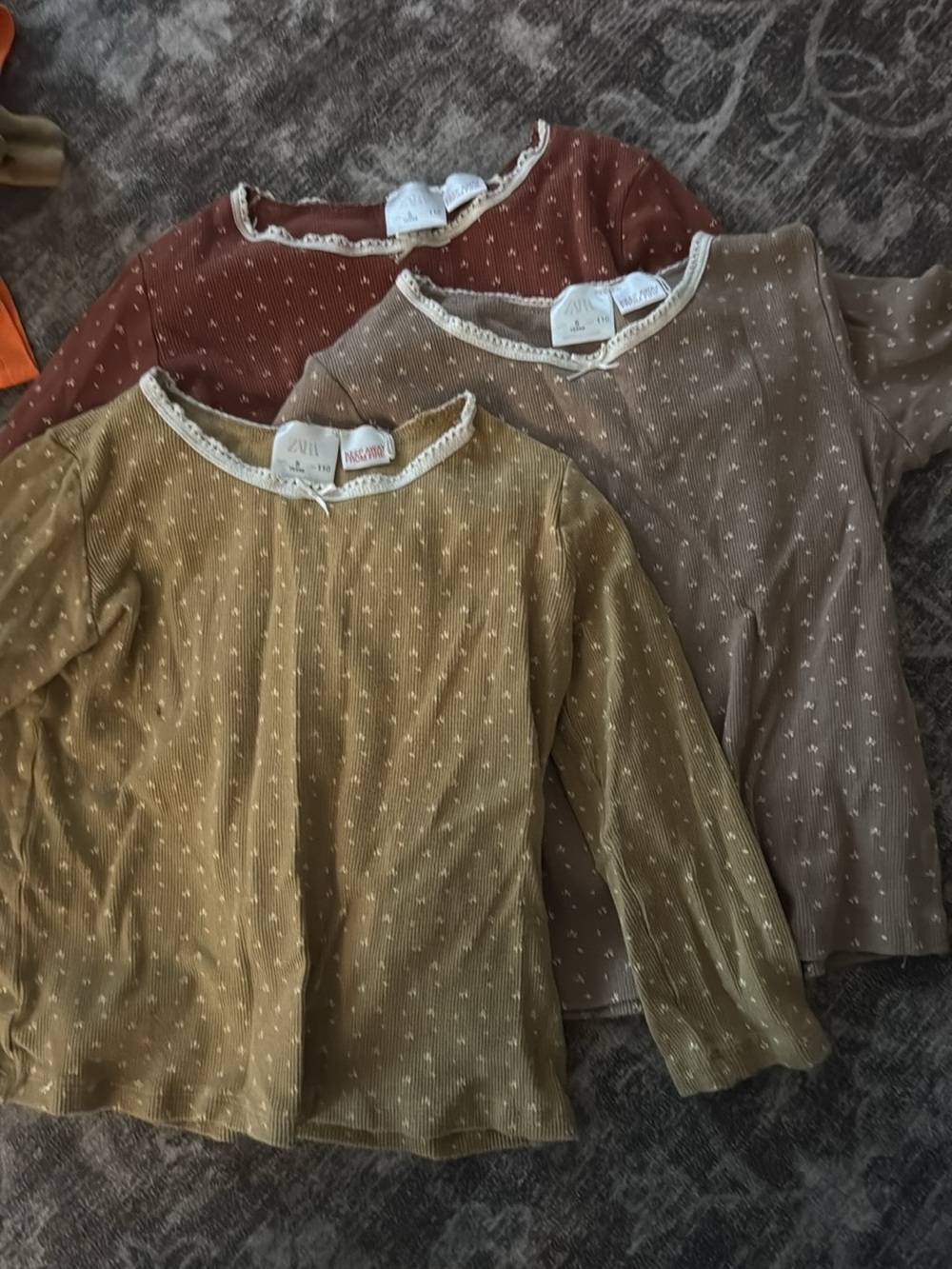 Zara Kids Long-Sleeve Tops in Mustard, Taupe, and Rust